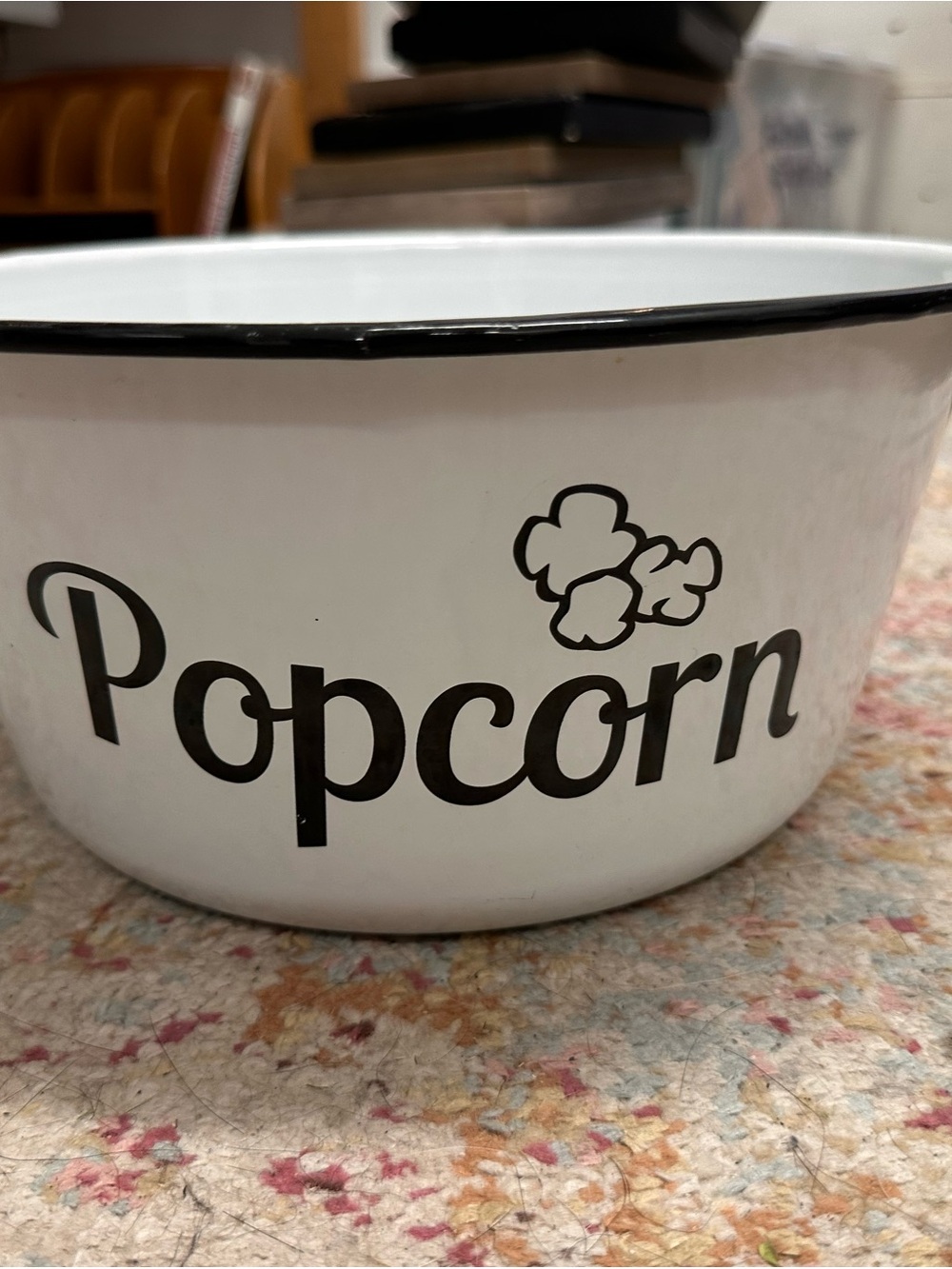 White Popcorn Bowl with Black Lettering